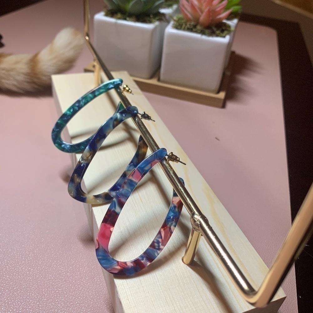 SALE💚 any 3 for $18 💚
 U Shape Acrylic Hoops Marble Earrings Color